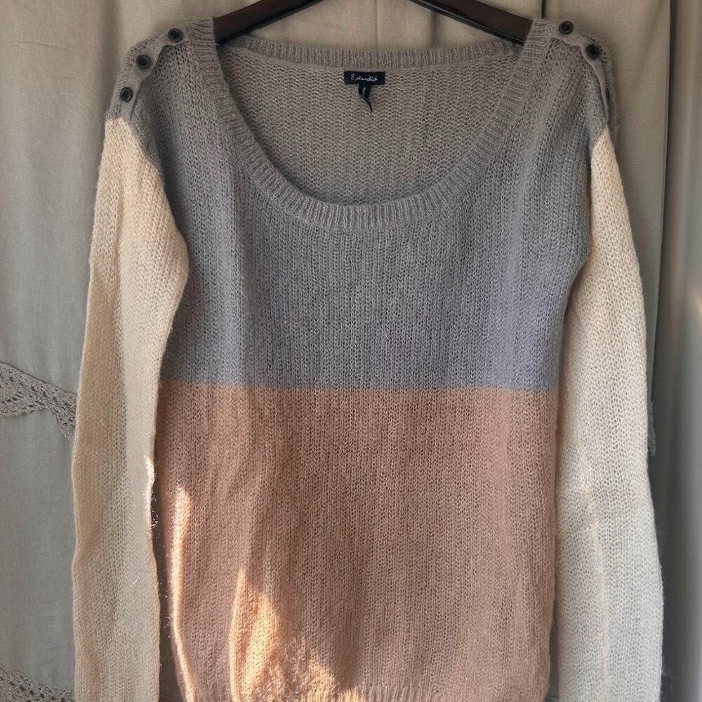 Splendid Mohair Wool Blend Colorblock Knit Sweater Long Sleeve Button Detail S